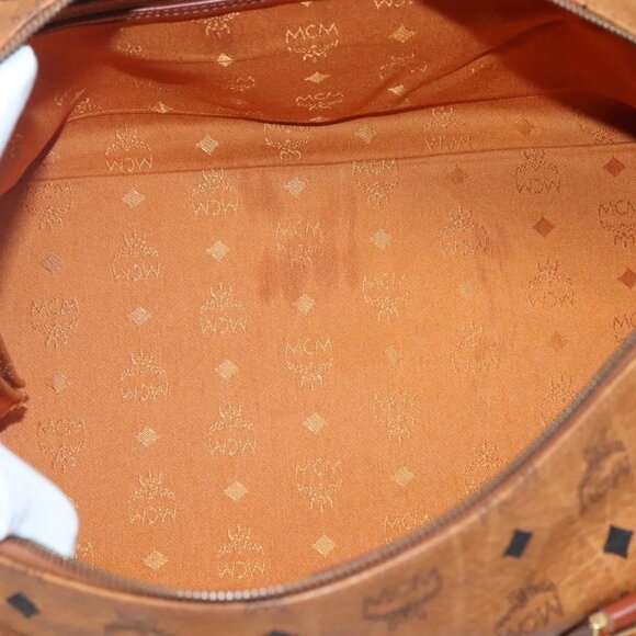 MCM Logogram Vicetos Boston Bag PVC Leather Brown Gold Auth 124167 - Picture 11 of 16